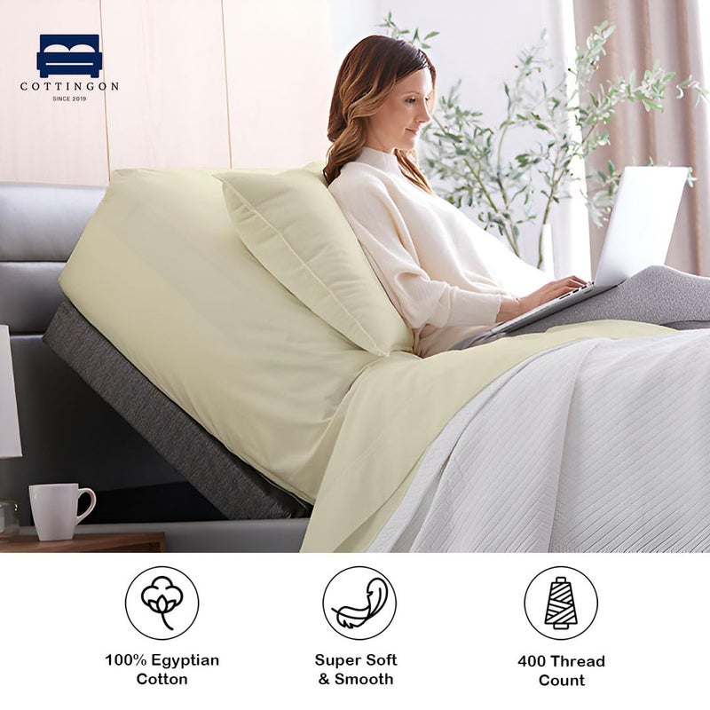 Cottingon Top Split King Sheets Set for Adjustable Bed - 4 Piece Sleep Number Bed Sheets - 100% Egyptian Cotton - 16 Inch Deep - 34 Split King - Ivory Solid - Image 3